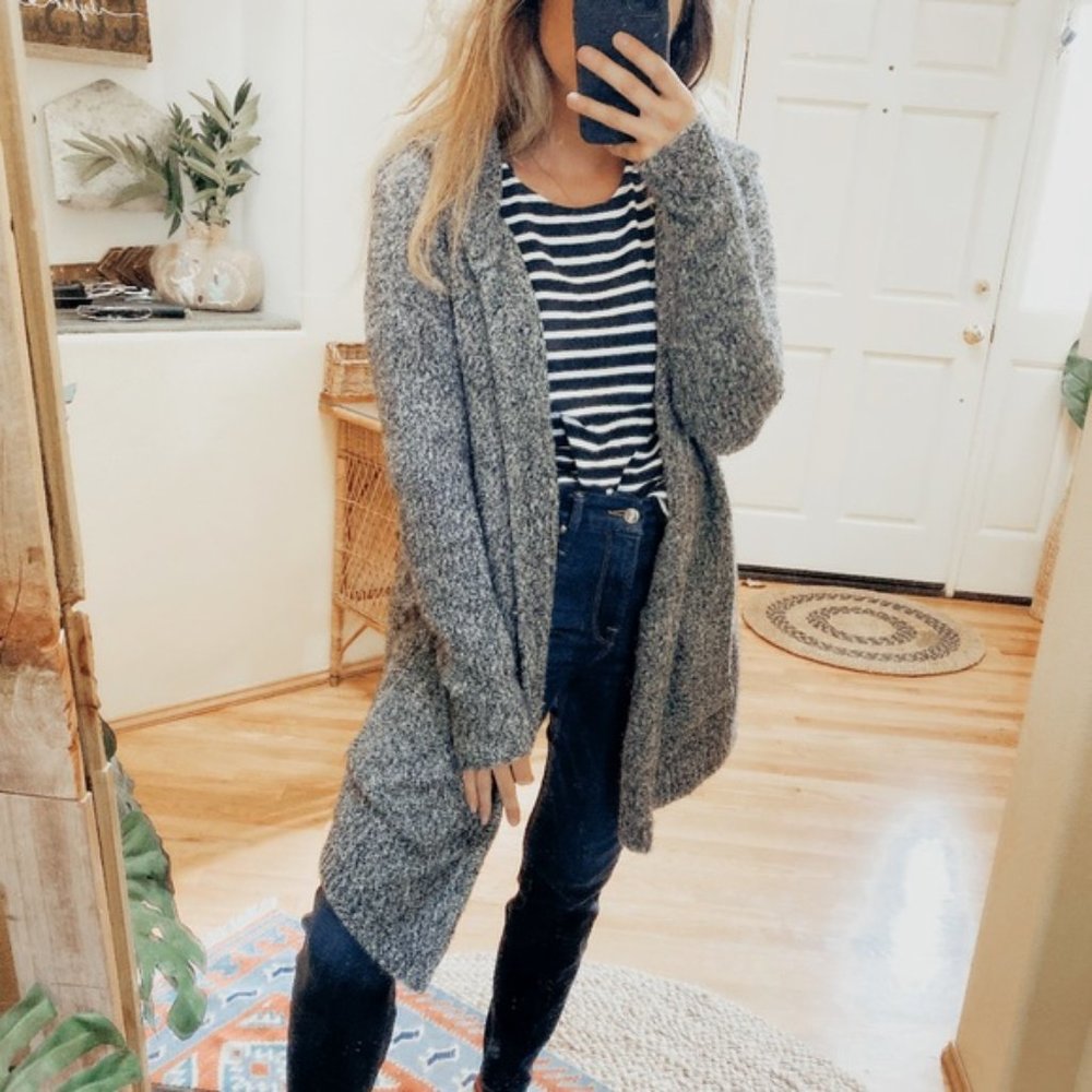 Athleta Mill Valley Grey Boucle Hooded Cardigan Merino Wool & Yak Hair